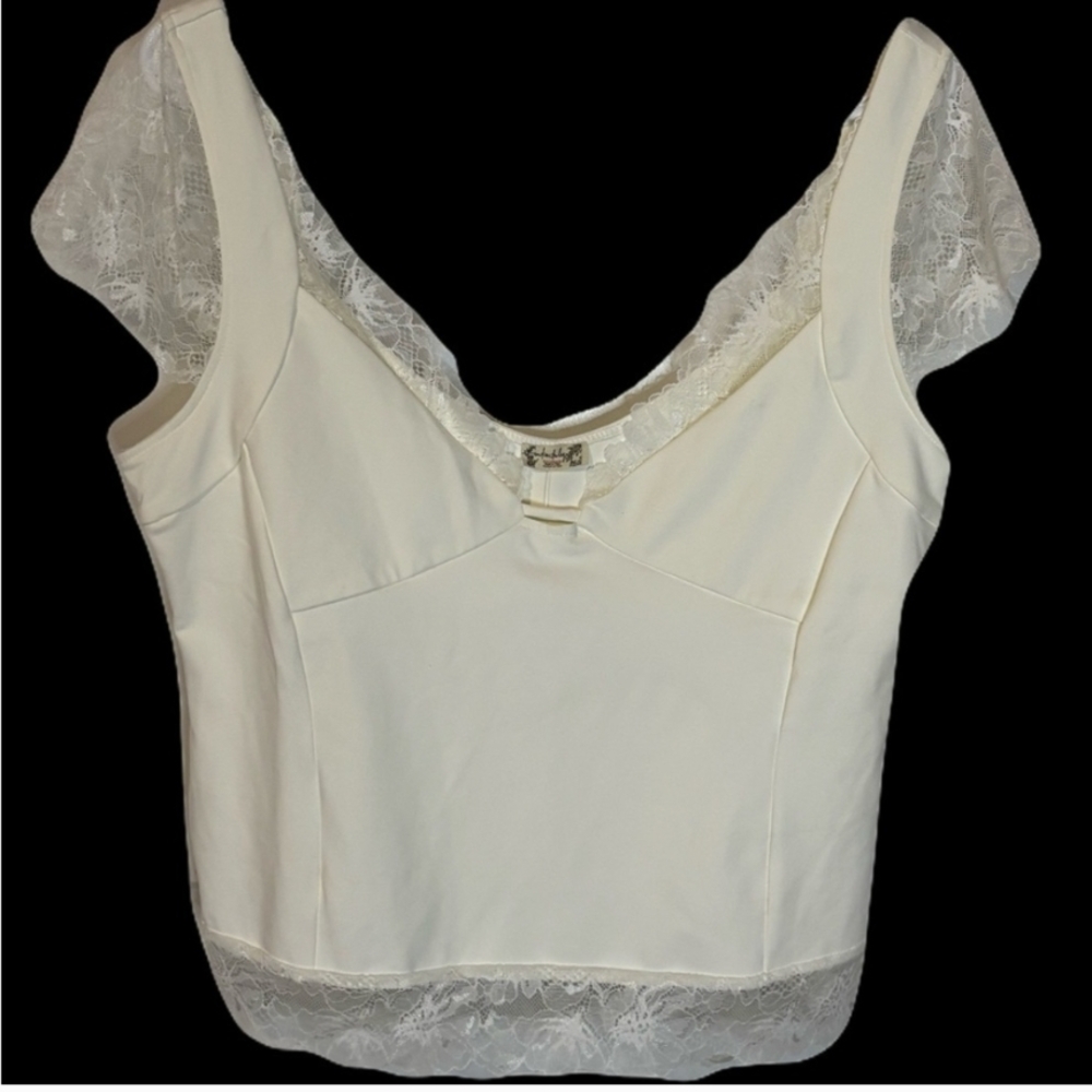 We The Free Cream Lace Trim Top
